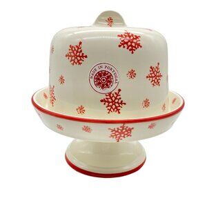 Farval Red white snowflake print covered pie cake dessert stand plate cookies Po